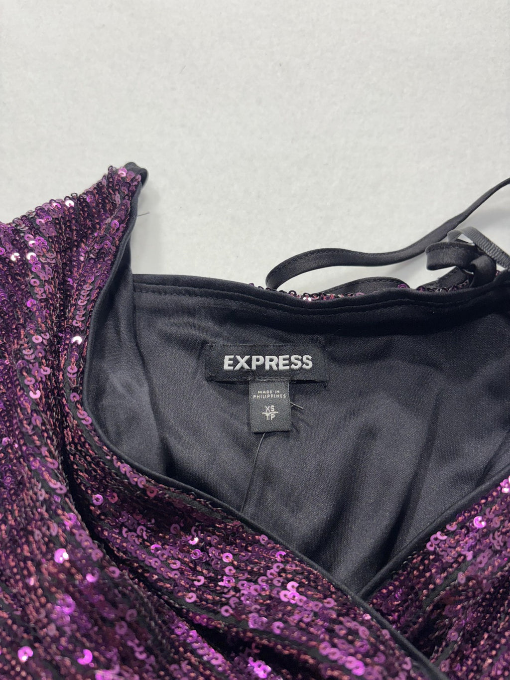 Express Jumpsuit Womens XS Purple Sequin V Neck Wide Leg Sleeveless Party Formal