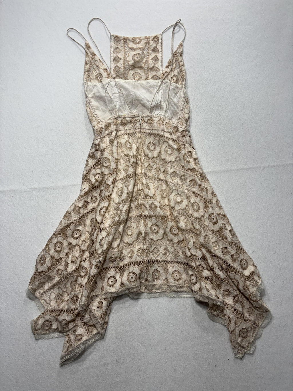 Free People Dress Womens 0 Beige Floral Lace Square Neck Asym Hem Sundress Boho