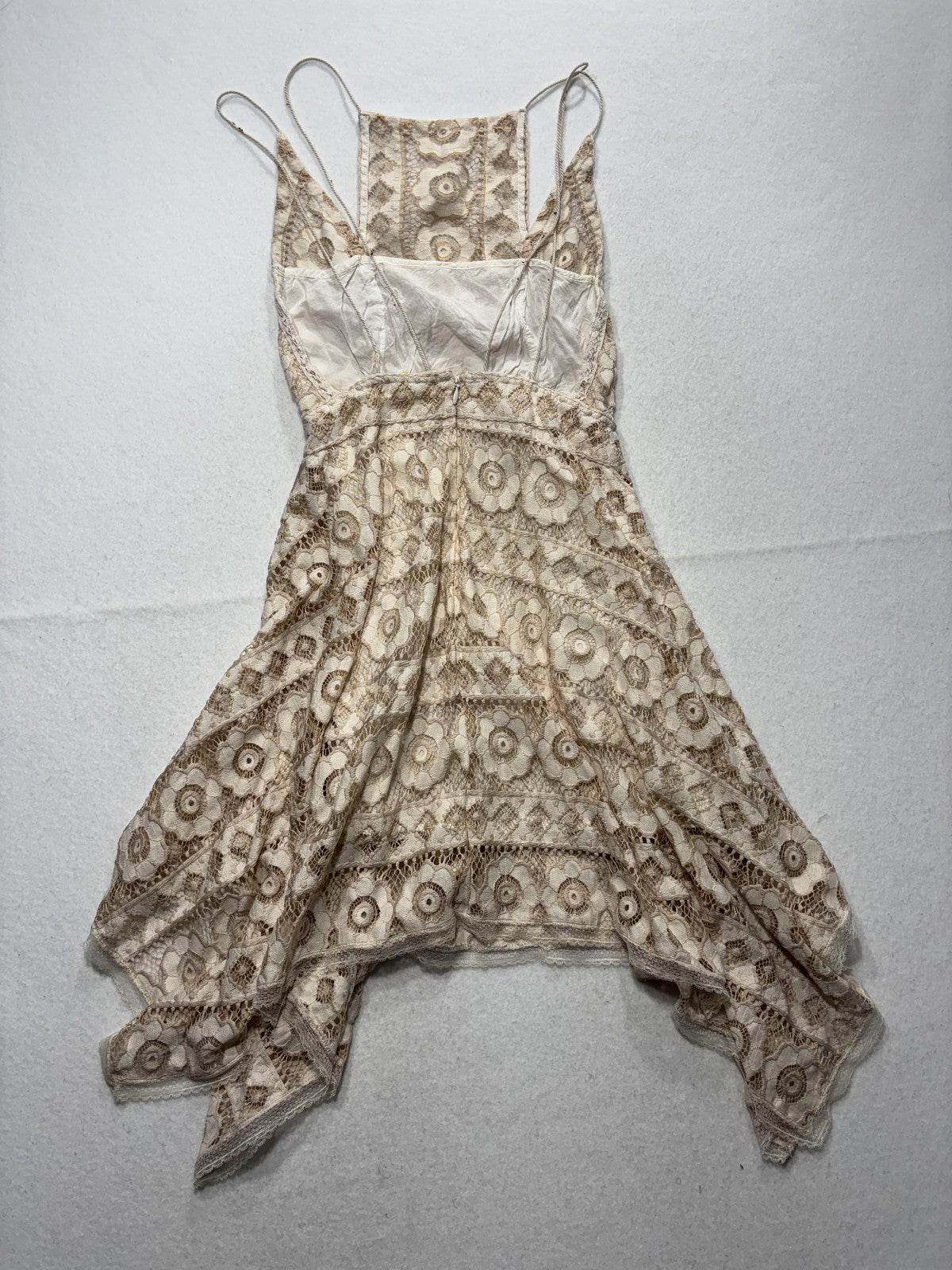 Free People Dress Womens 0 Beige Floral Lace Square Neck Asym Hem Sundress Boho