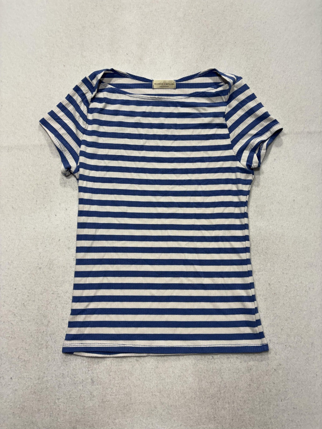 Frankee & Skylarr Womens L Blue Stripe Boat Neck Short Sleeve Tee TY70411-ROS