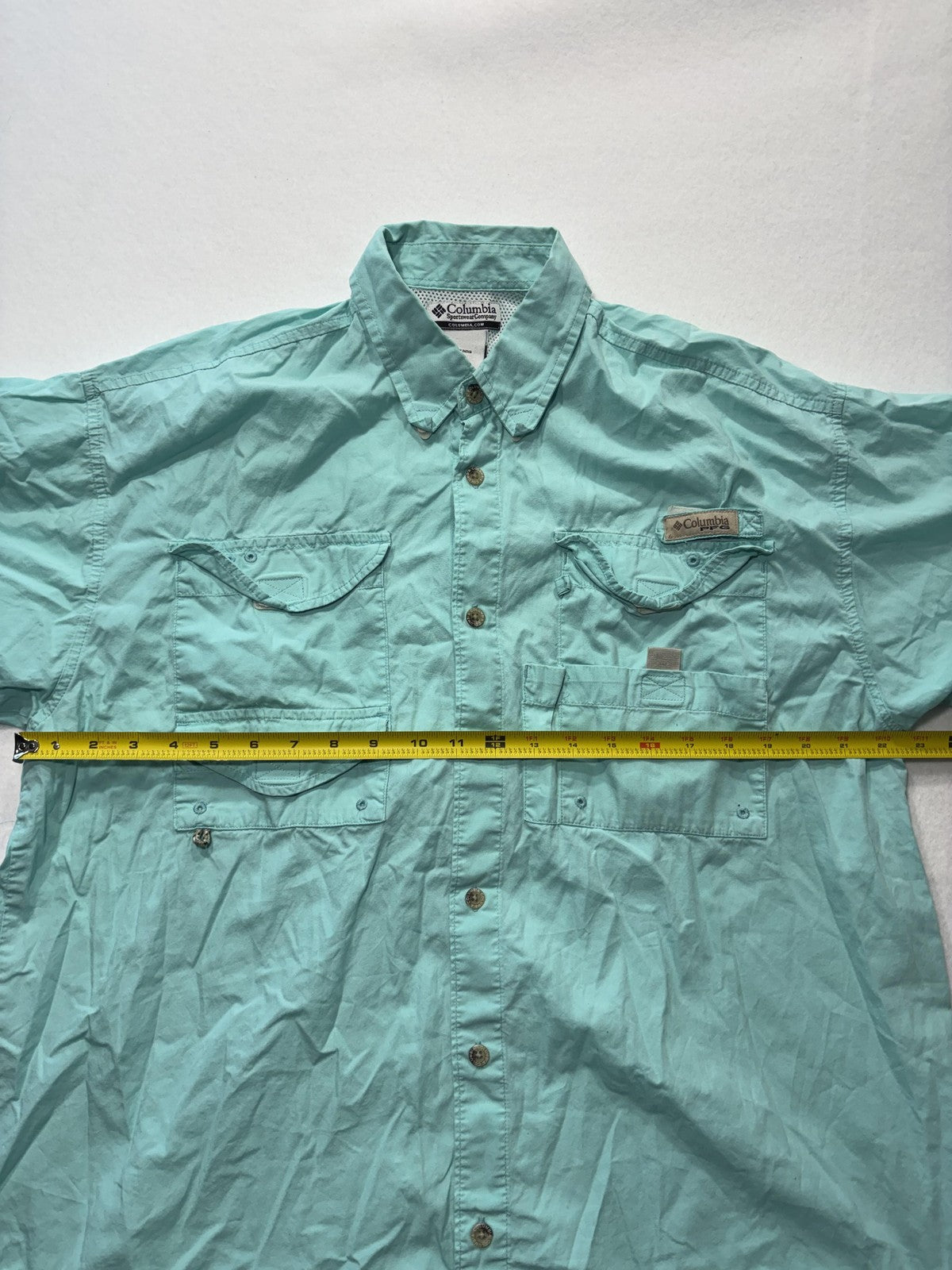 Columbia PFG Shirt Mens Medium Green Short Sleeve Fishing Button Up Vented