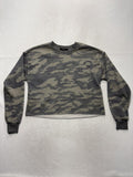 Forever 21 Sweatshirt Womens S Green Camo Crew Neck Terry Cropped Pullover