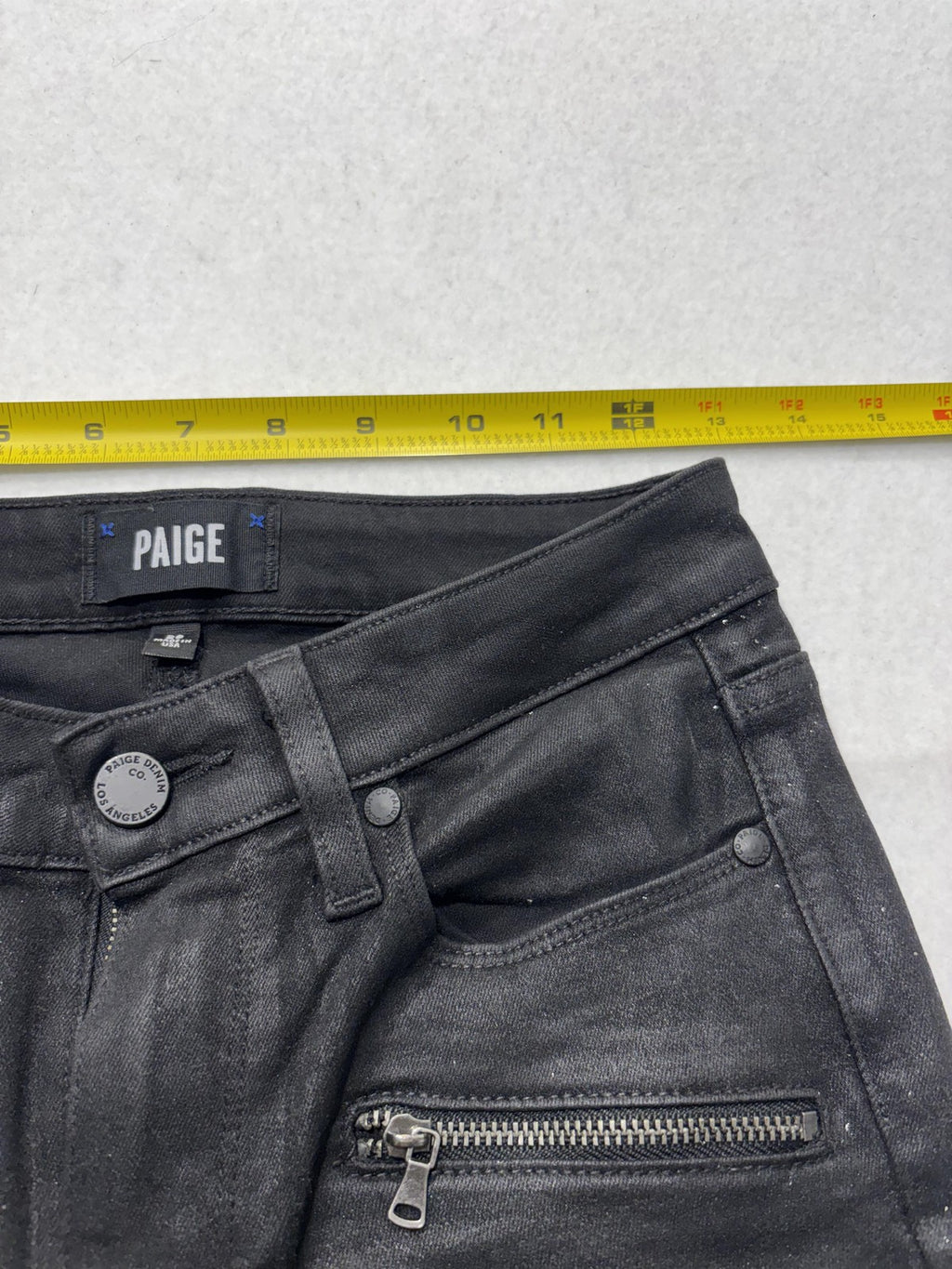 Paige High Rise Edgemont Jeans Womens 26 Black Wash Skinny 26x28 Zip Pockets