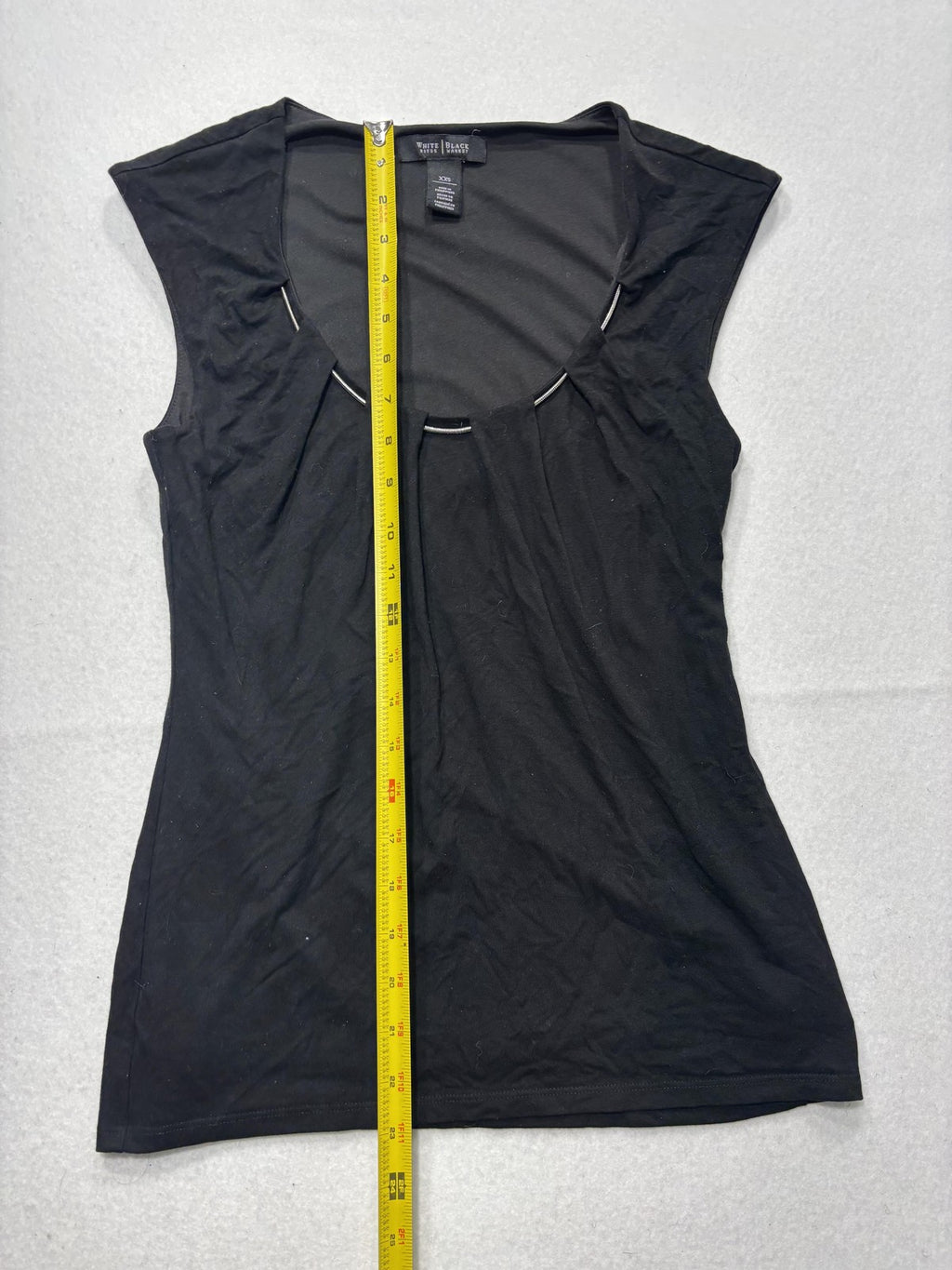White House Black Market Tank Womens XXS Black Scoop Neck Pleated Lined Stretch