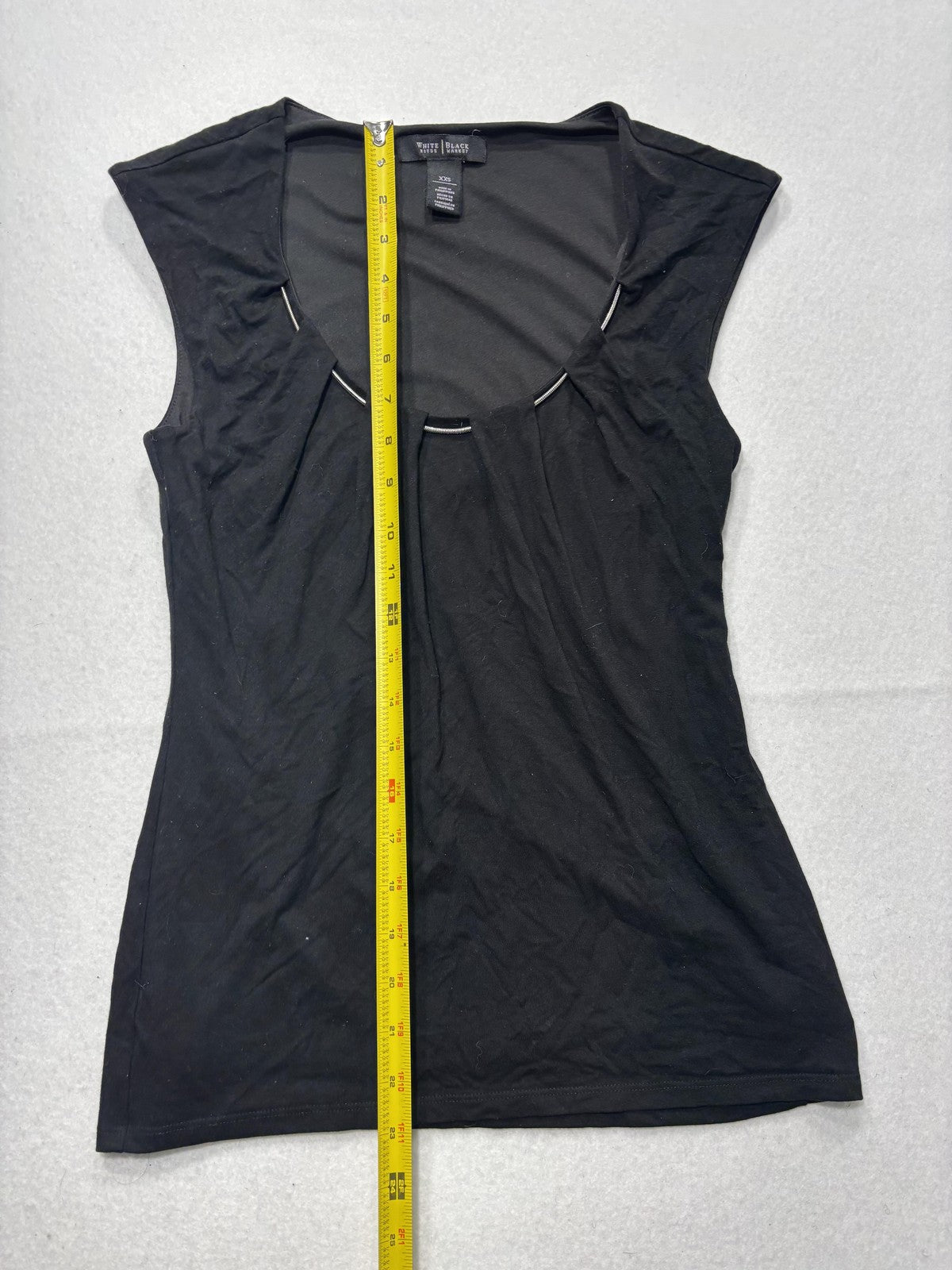 White House Black Market Tank Womens XXS Black Scoop Neck Pleated Lined Stretch