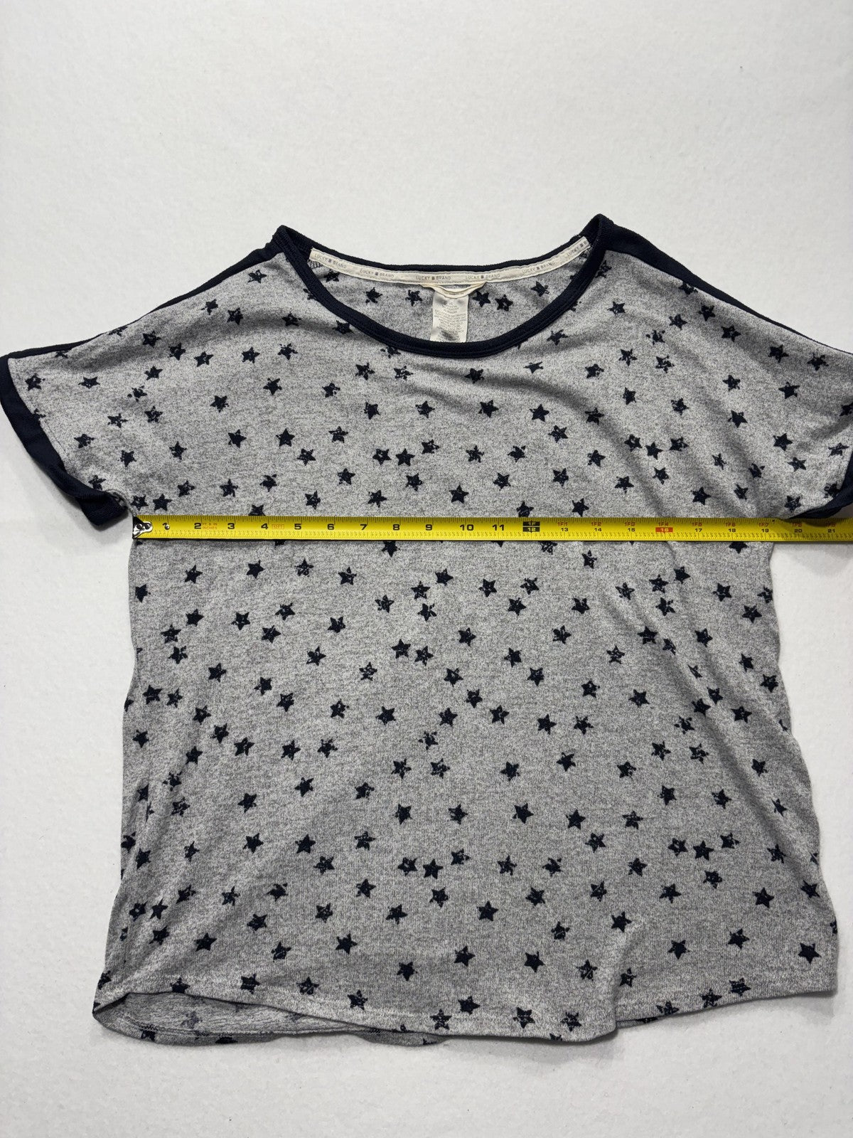Lucky Brand Shirt Womens L Gray Star Print Scoop Neck Dolman Sleeve Tee