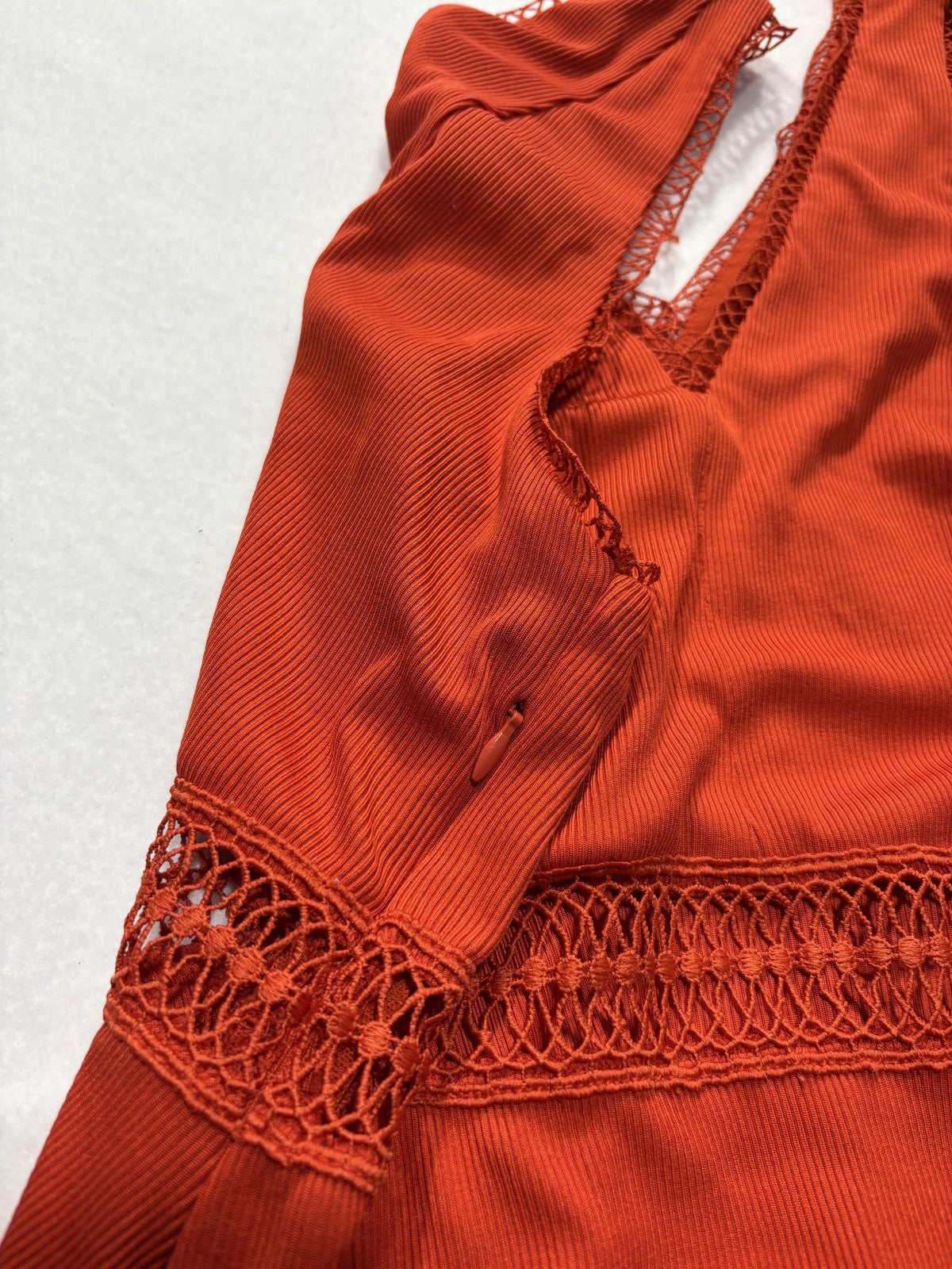 Free People Dress Womens 12 Orange V Neck Crochet Fit Flare Sundress Boho