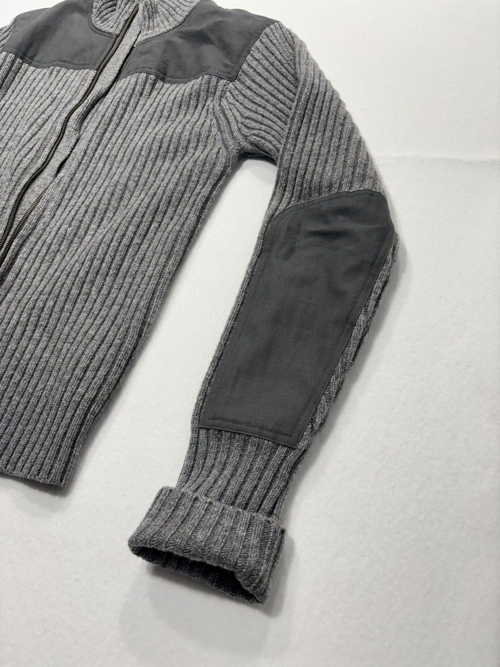 L.L. Bean Sweater Mens Small Gray Ribbed Wool Full Zip Commando Mock Neck Knit