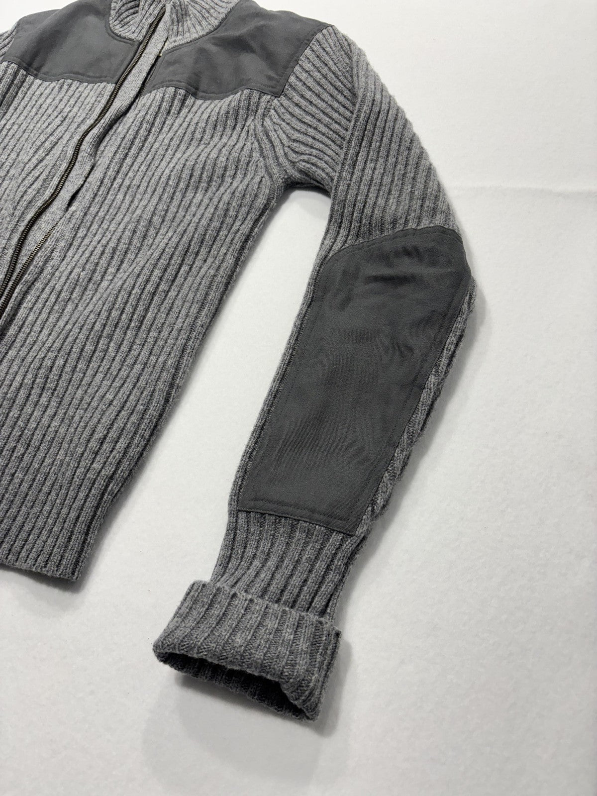 L.L. Bean Sweater Mens Small Gray Ribbed Wool Full Zip Commando Mock Neck Knit