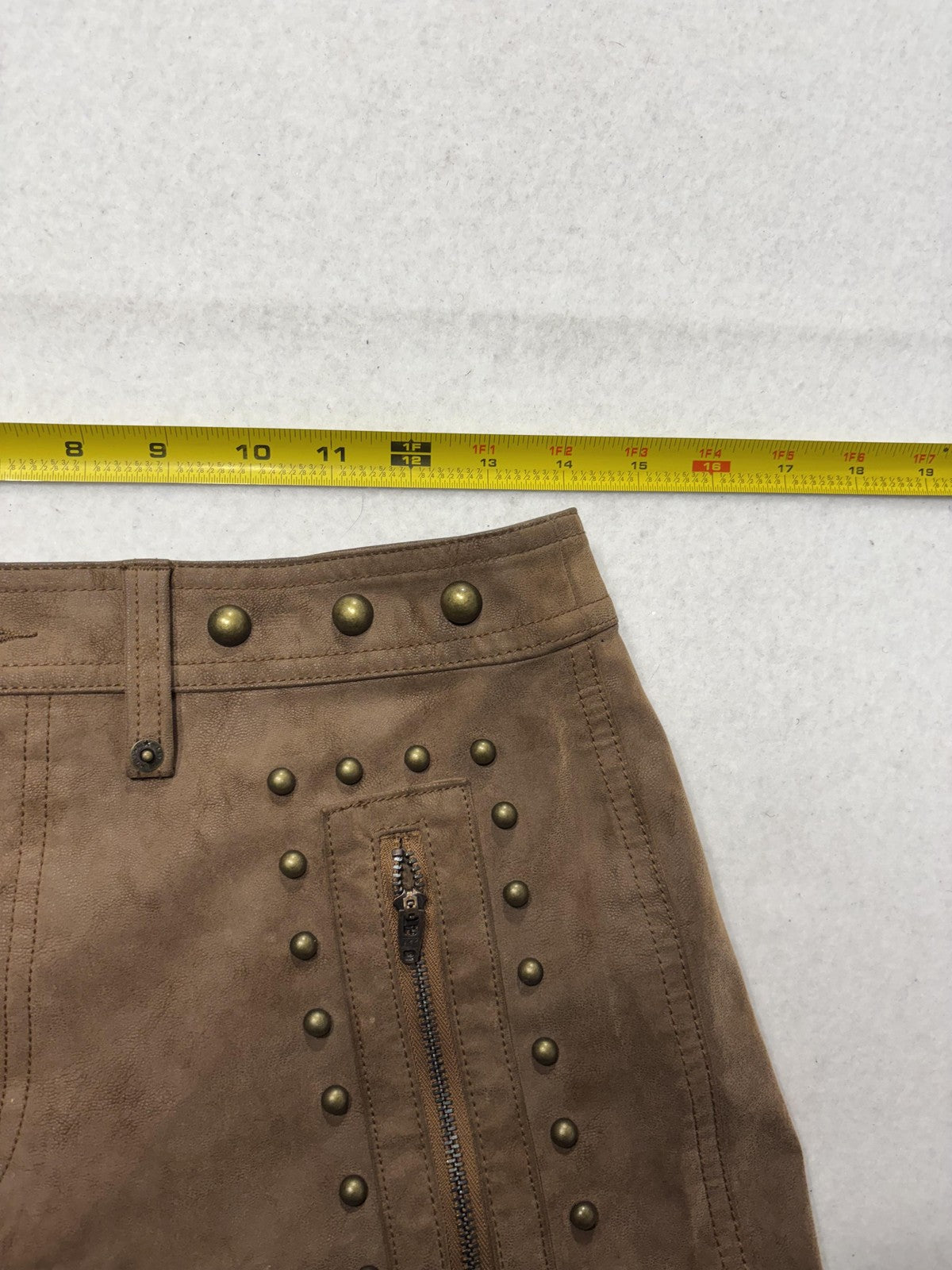 We The Free Skirt Womens 4 Brown Faux Leather Studded Mini Zip Pockets Biker