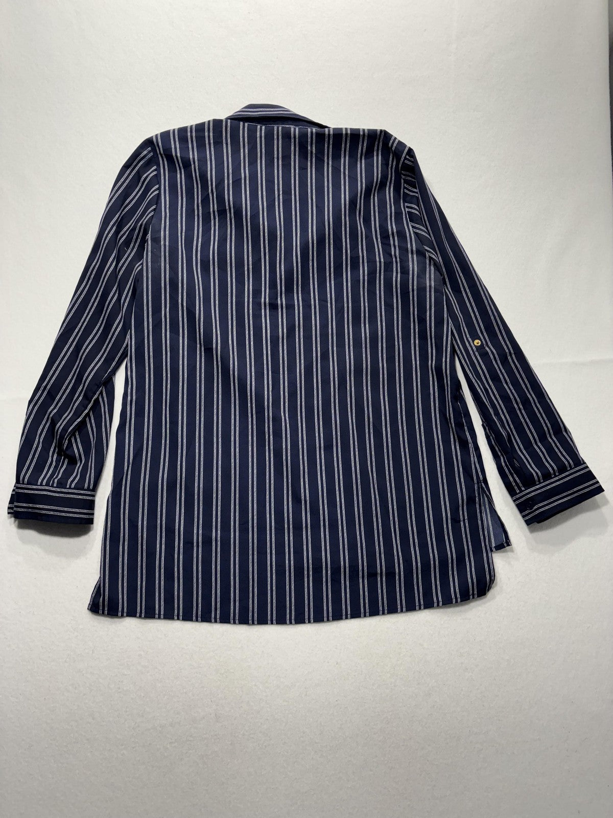 MICHAEL Michael Kors Blouse Womens Large Blue Stripe Zip Tunic Long Sleeve Top