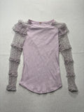 Urban Outfitters Top Womens M/L Purple Crew Neck Sheer Puff Sleeve Dot Ruffle