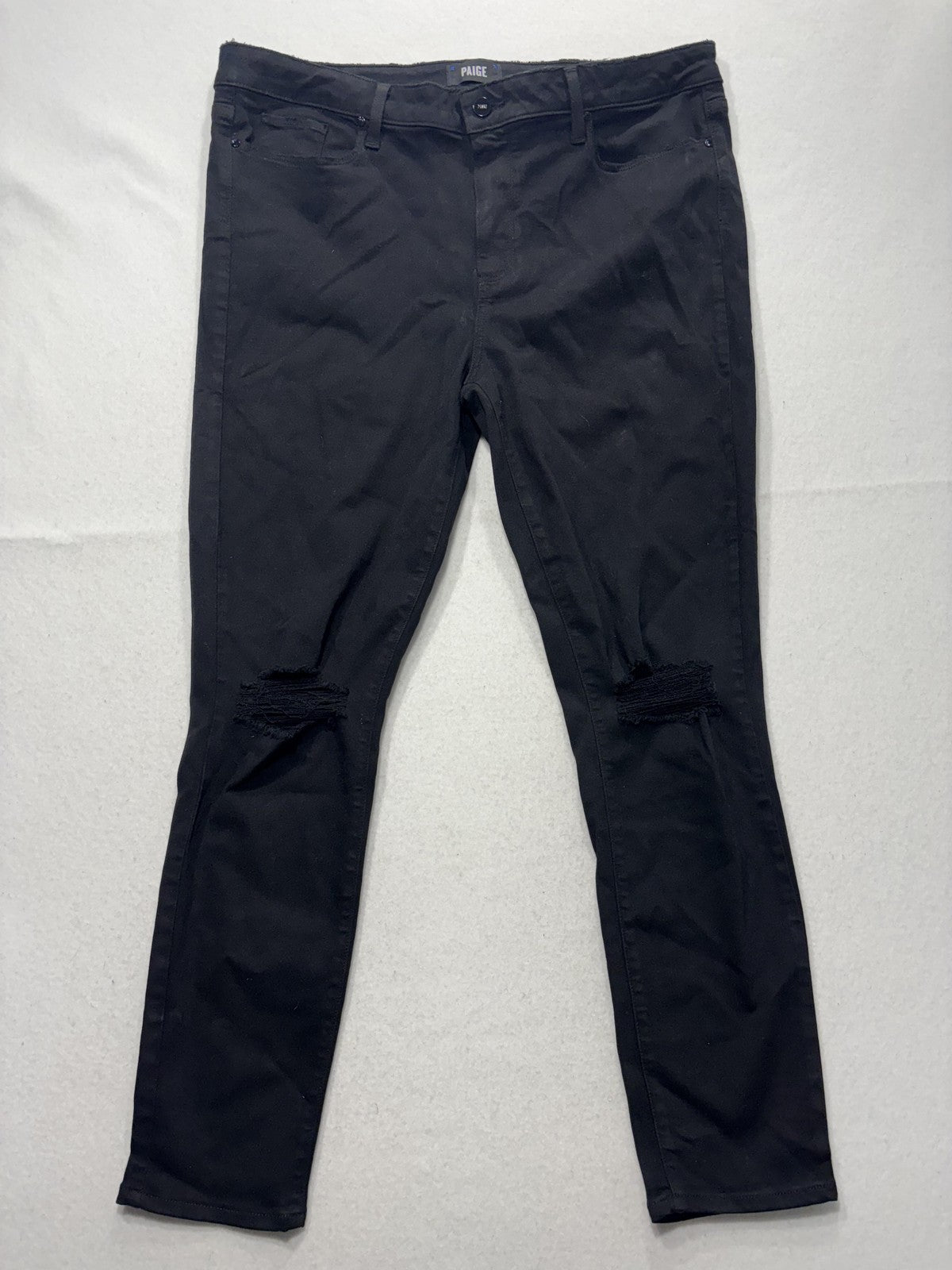 Paige Hoxton Ankle Jeans Womens 34 Black Wash Slim Stretch Distressed 34x28.5