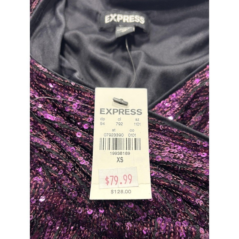 Express Jumpsuit Womens XS Purple Sequin V Neck Wide Leg Sleeveless 19938189 NEW