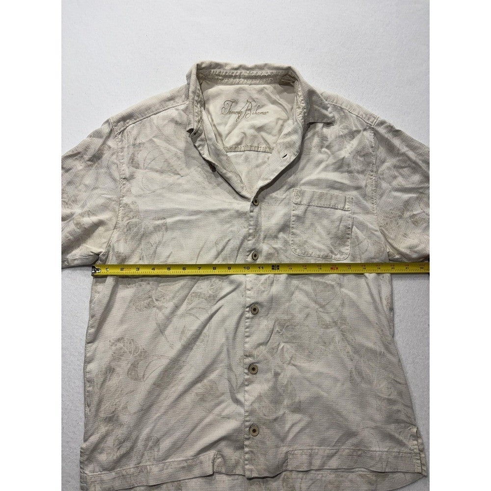 Tommy Bahama Shirt Mens Medium Beige Floral Silk Short Sleeve Button Up Tropical