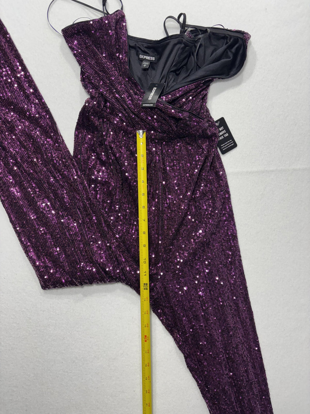 Express Jumpsuit Womens XS Purple Sequin V Neck Wide Leg Sleeveless Party Formal
