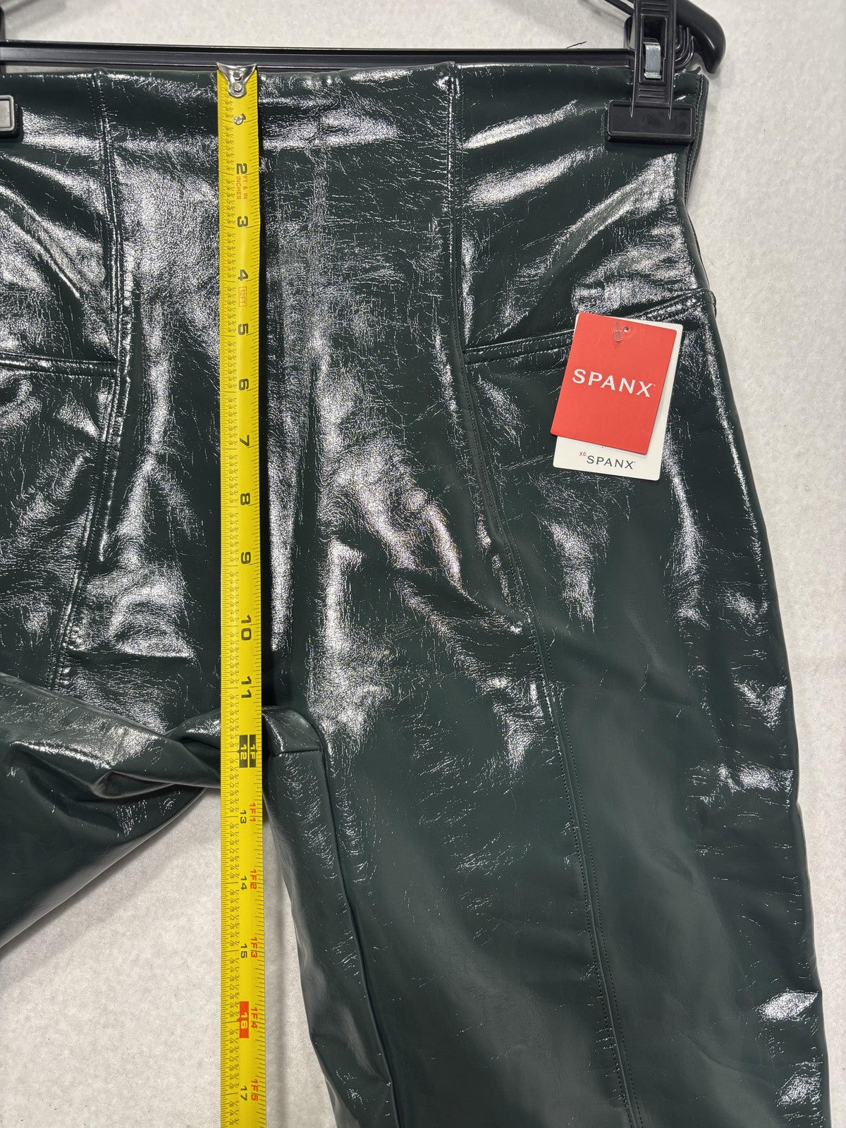 Spanx Leggings Womens Large Green Faux Patent Leather High Rise Shaping Ankle