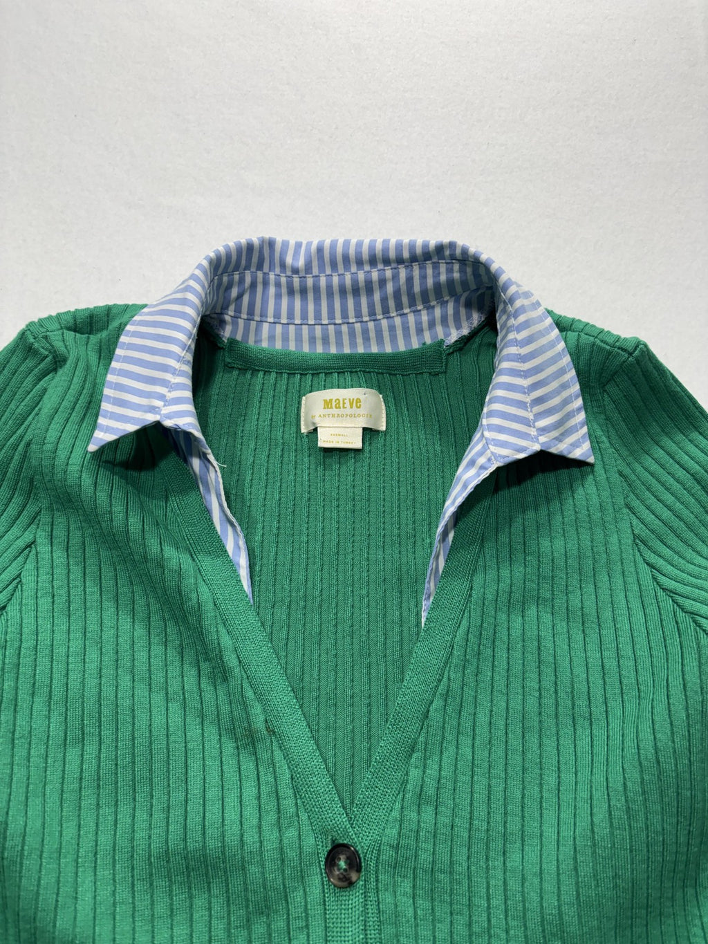 Maeve Cardigan Womens XXS Green Long Sleeve Button Front Knit Striped Cuff