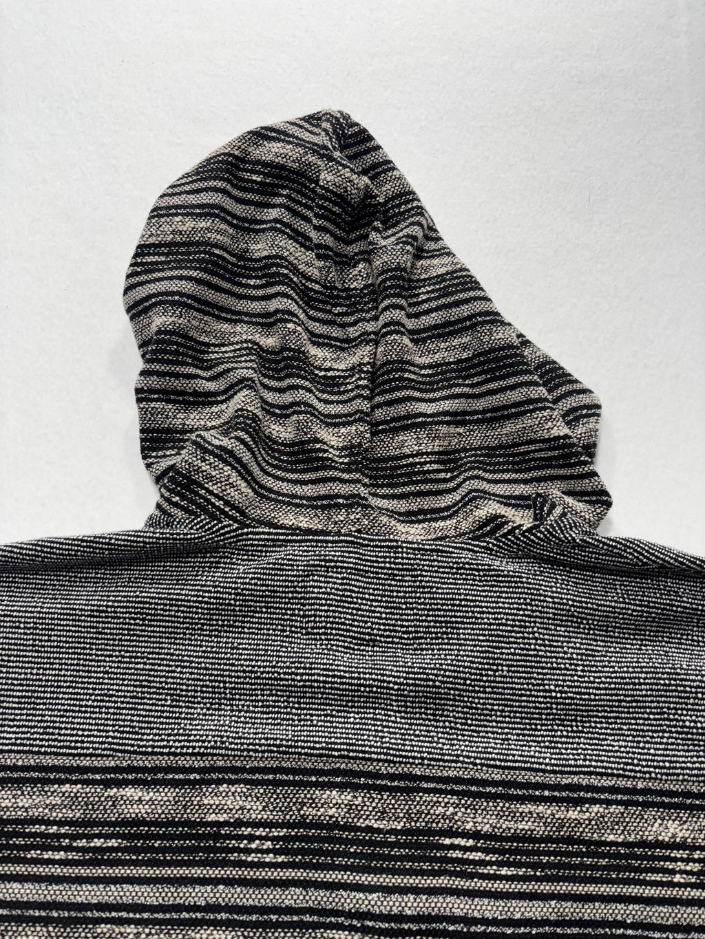 Lucky Brand Sweater Womens XS/S Black Striped Hooded Fringe Poncho Pullover