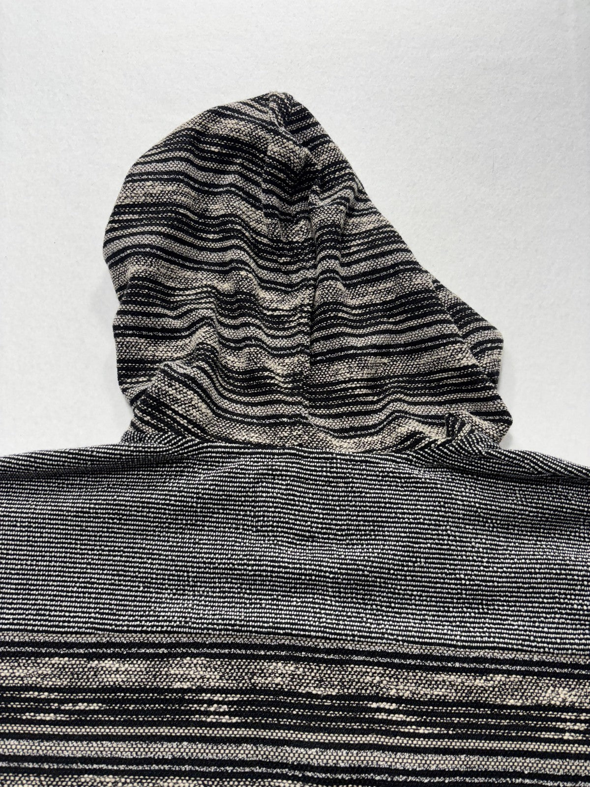 Lucky Brand Sweater Womens XS/S Black Striped Hooded Fringe Poncho Pullover