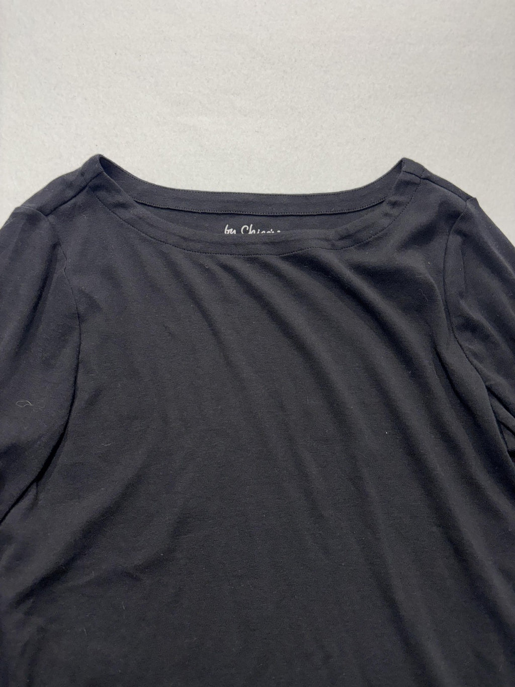 Chico's Shirt Womens 2 Black Boat Neck 3/4 Sleeve Cotton Jersey Tee Casual Top