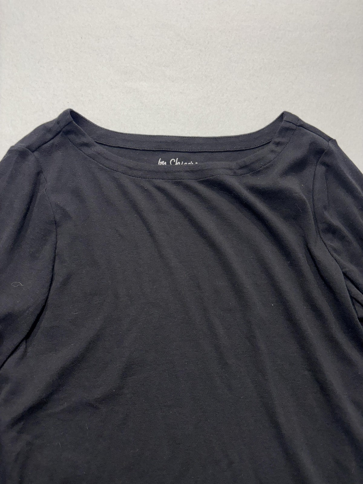 Chico's Shirt Womens 2 Black Boat Neck 3/4 Sleeve Cotton Jersey Tee Casual Top