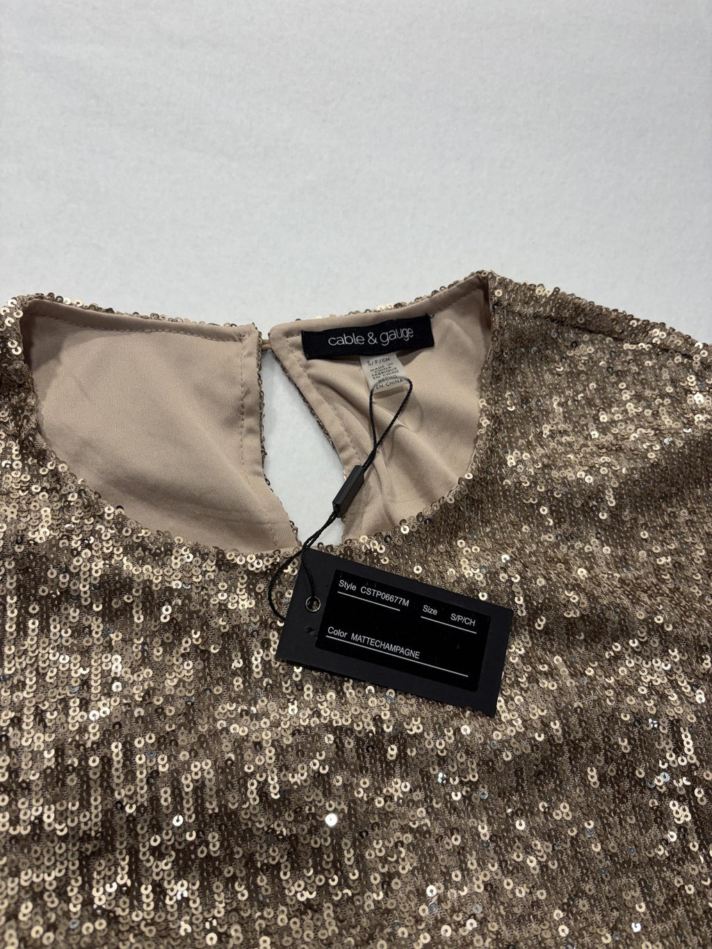 Cable & Gauge Blouse Womens Small Gold Sequin Short Sleeve Party Cocktail Top