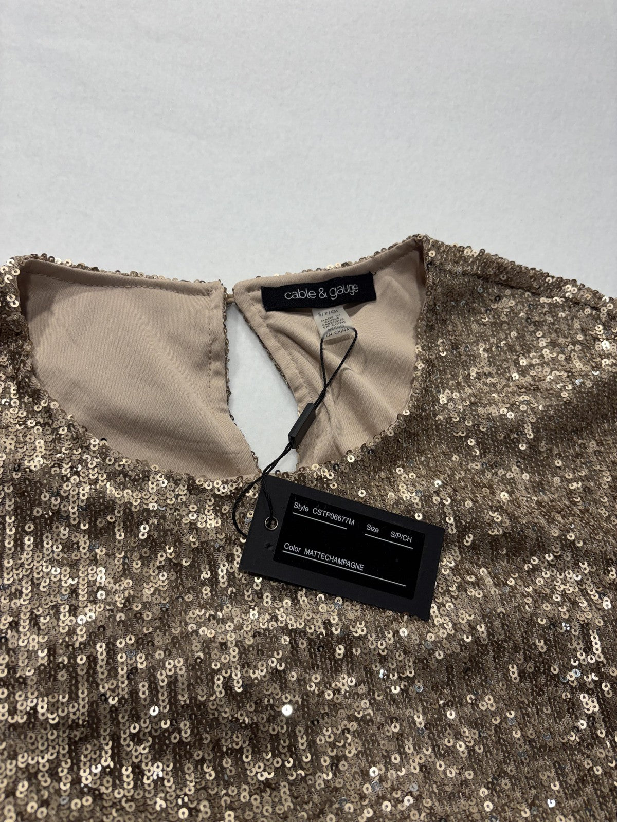 Cable & Gauge Blouse Womens Small Gold Sequin Short Sleeve Party Cocktail Top