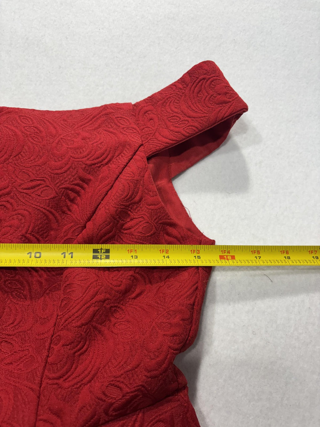 Ark & Co. Dress Womens Small Red Jacquard Off Shoulder Fit Flare Mini Party