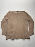 Vince Camuto Sweater Womens Medium Beige Textured Knit Boat Neck Pocket Pullover