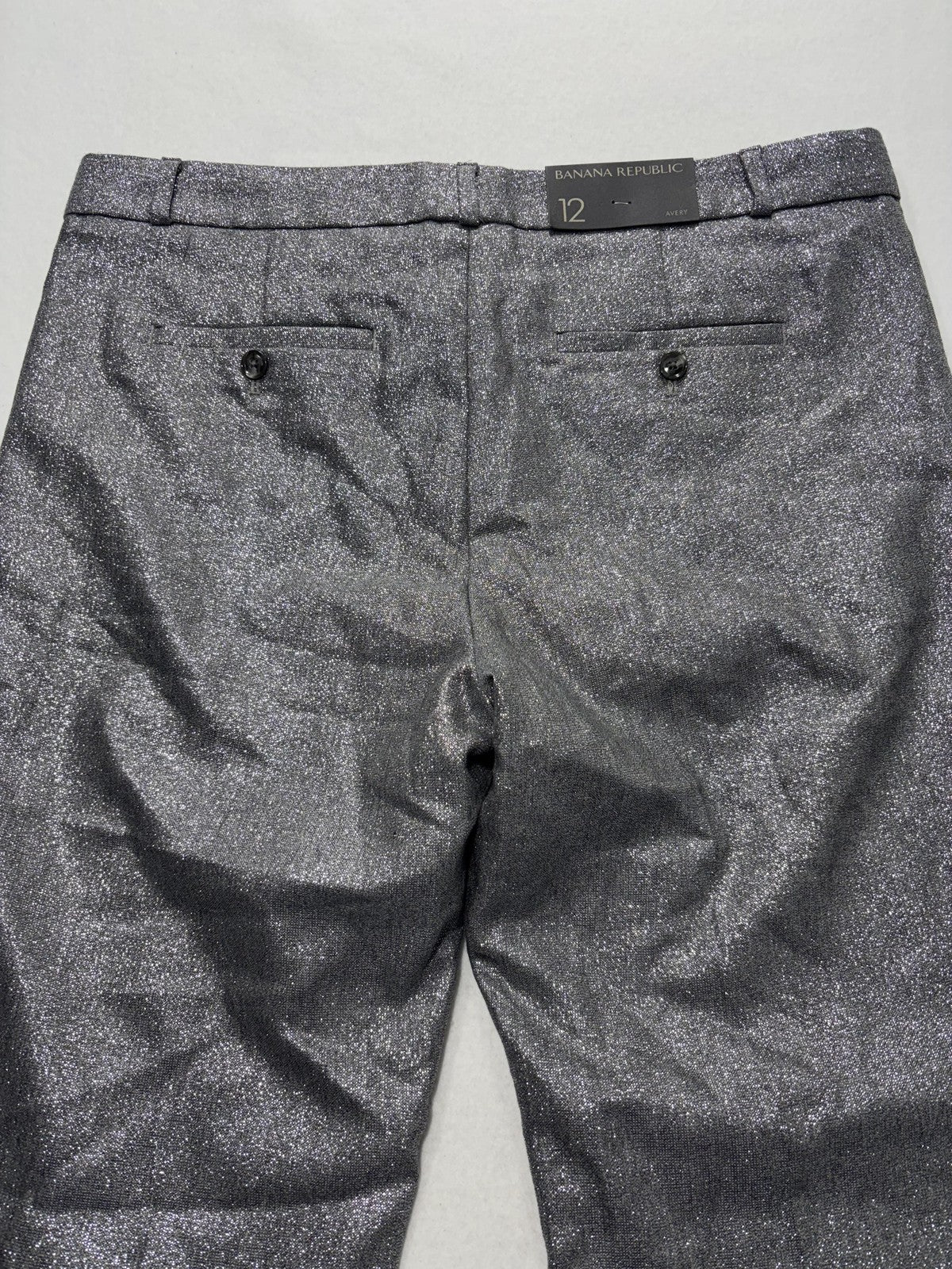 Banana Republic Pants Womens 12 Silver Avery Straight Leg Ankle Glitter Party
