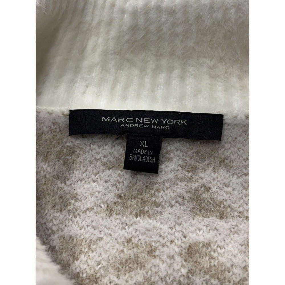 Marc New York Sweater Womens XL White Full Zip Mock Neck Geometric Pattern Knit