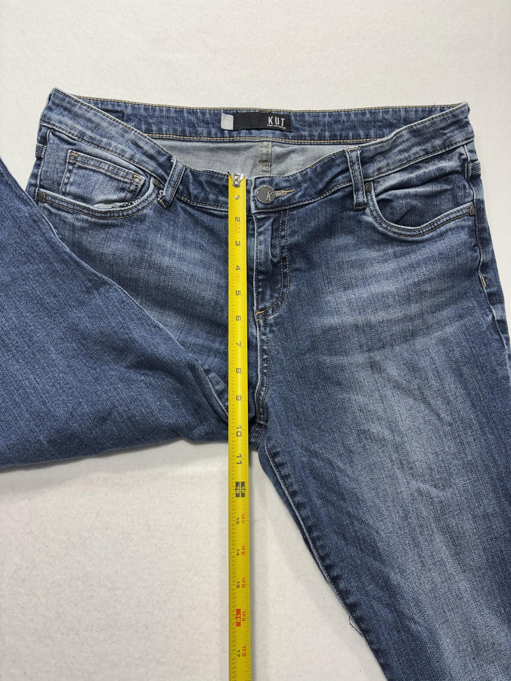 KUT From The Kloth Jeans Womens 14 Blue Mid Rise Straight Raw Hem Distressed