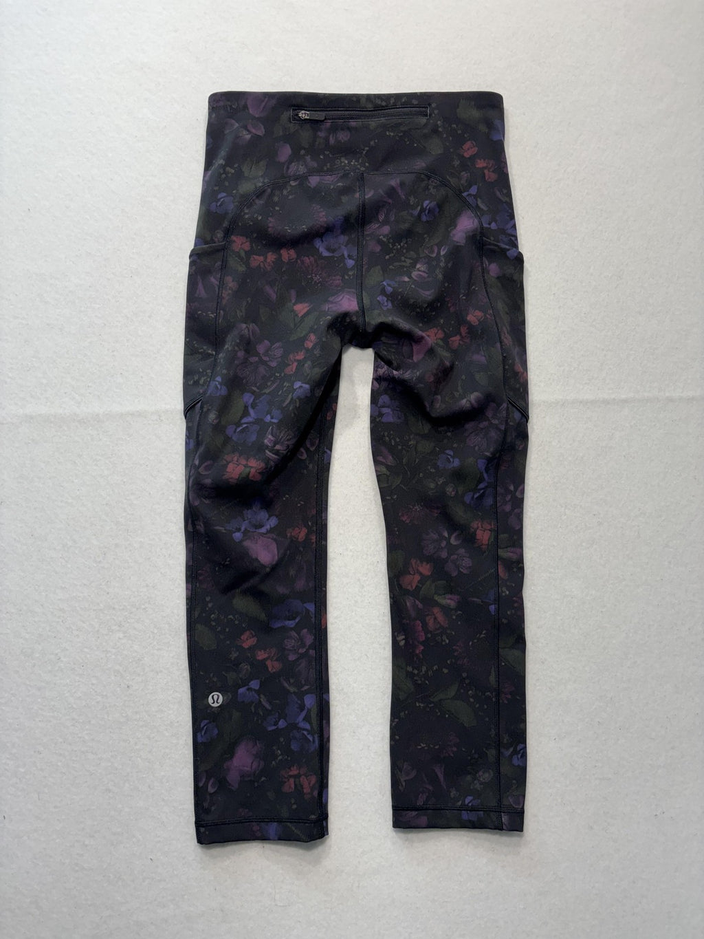 Lululemon Leggings Womens 4 Black Floral High Rise Pocket Ankle Stretch Athletic