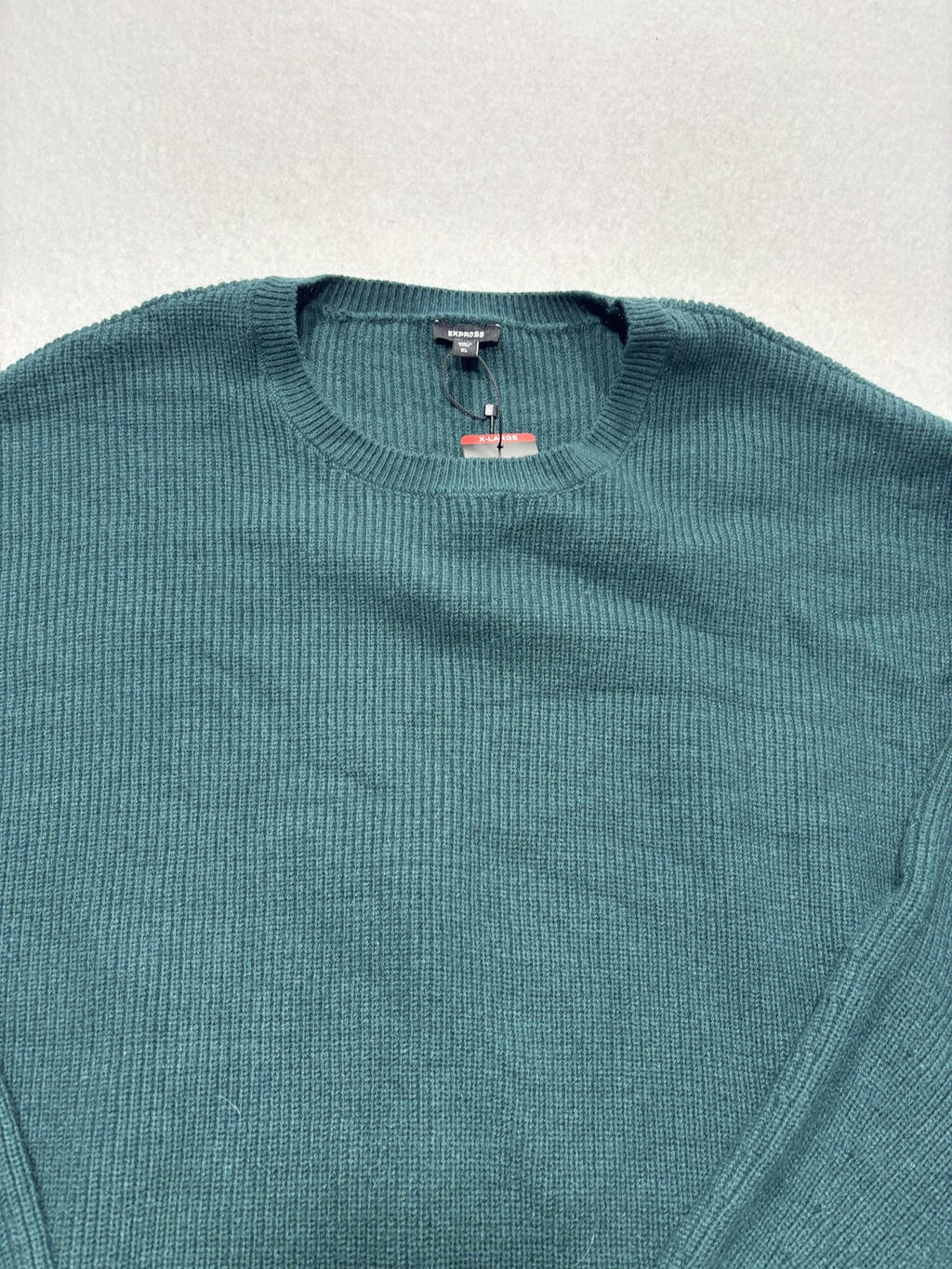 Express Sweater Mens XL Green Ribbed Knit Crew Neck Long Sleeve Pullover Casual