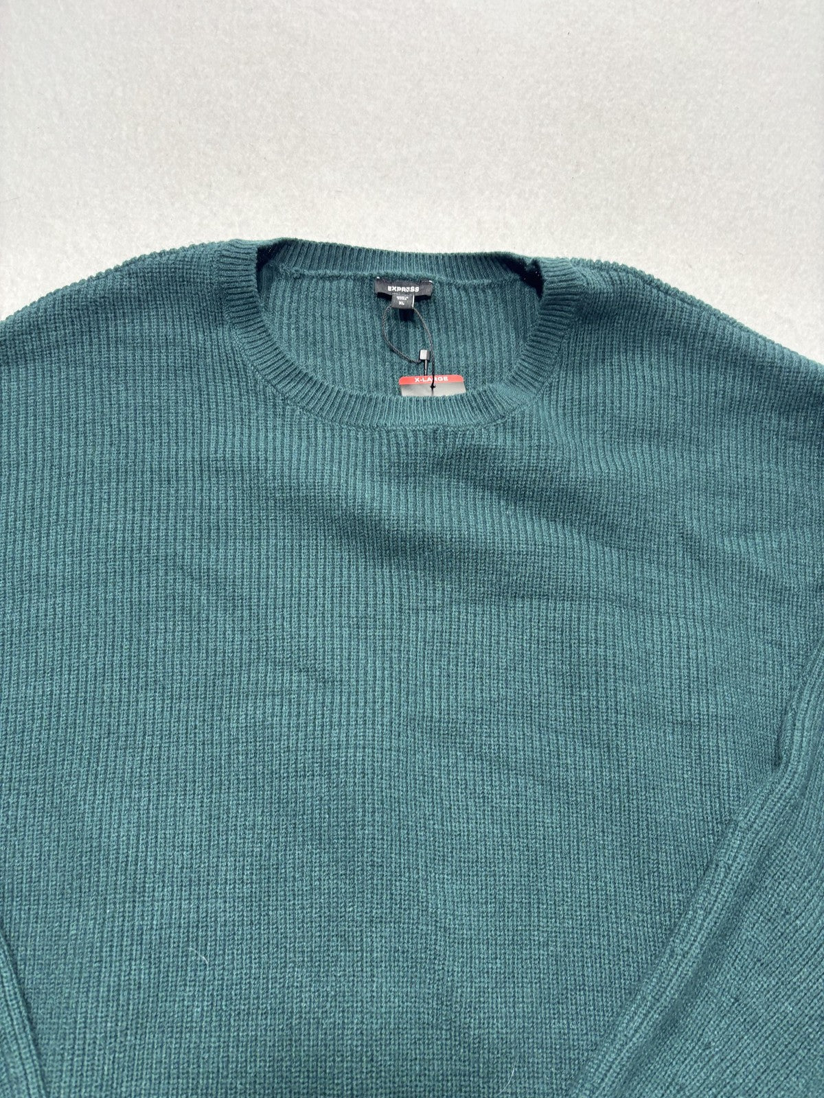 Express Sweater Mens XL Green Ribbed Knit Crew Neck Long Sleeve Pullover Casual