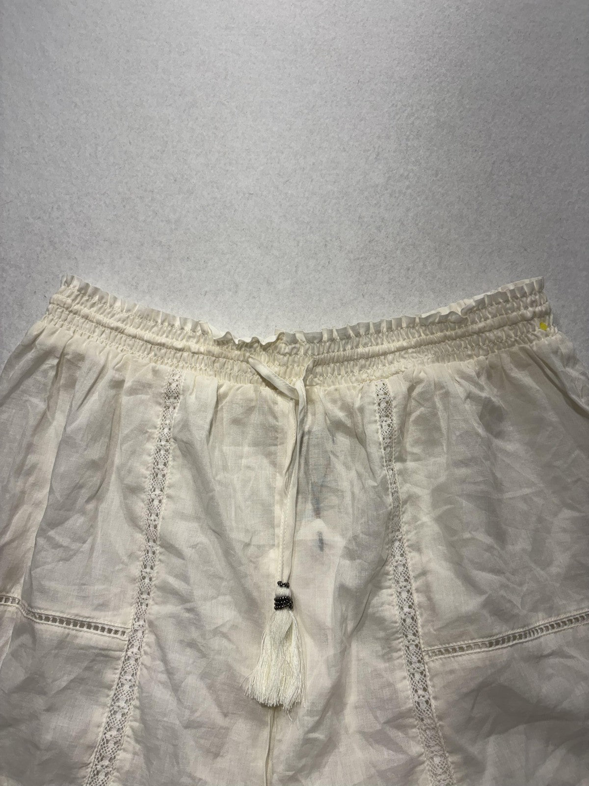 A Loves A Shorts Womens Large White Gauze Skimmer Tassel Drawstring Lace Trim
