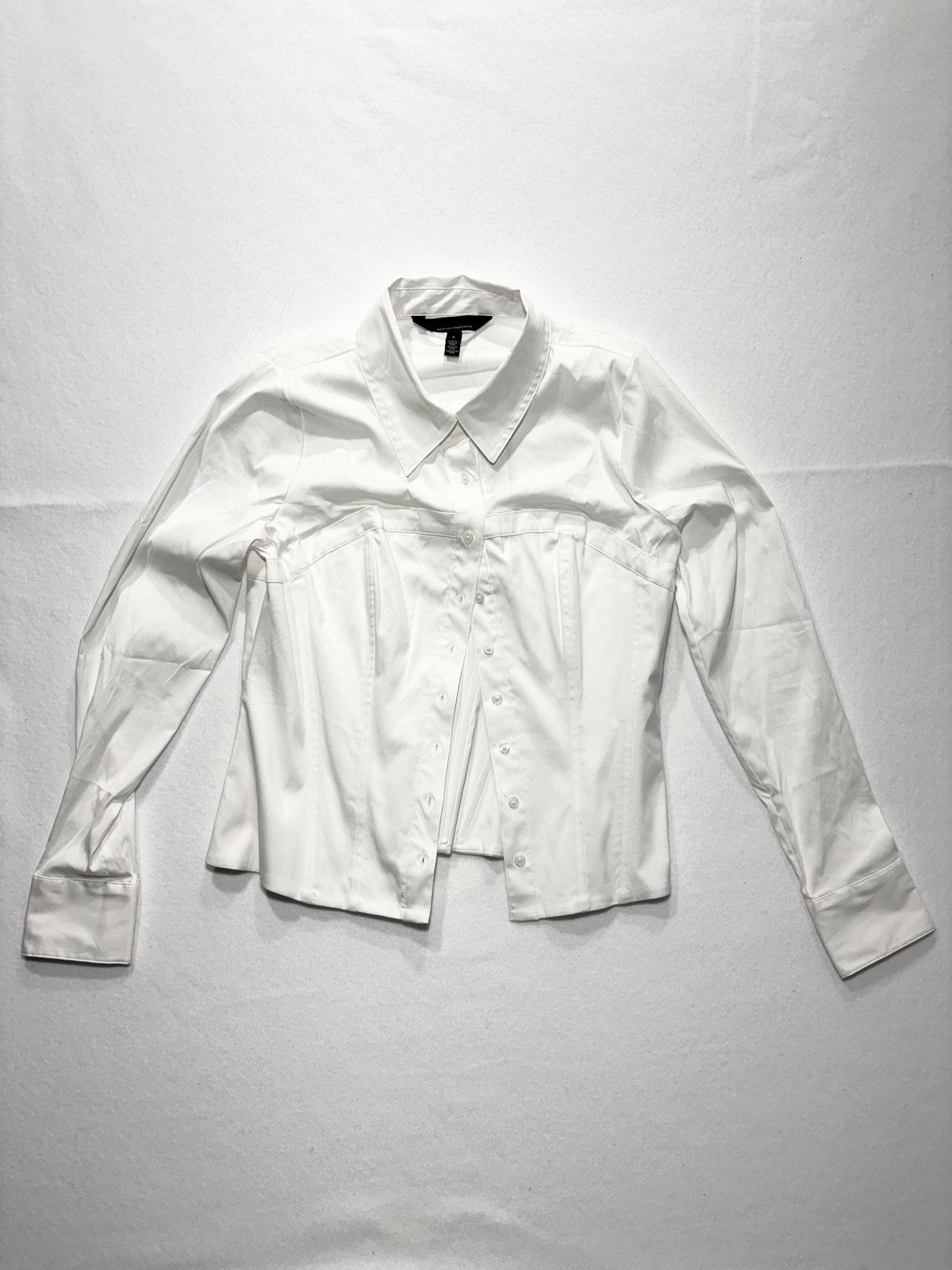White House Black Market Button Up Shirt Womens 8 White Corset Poplin Top