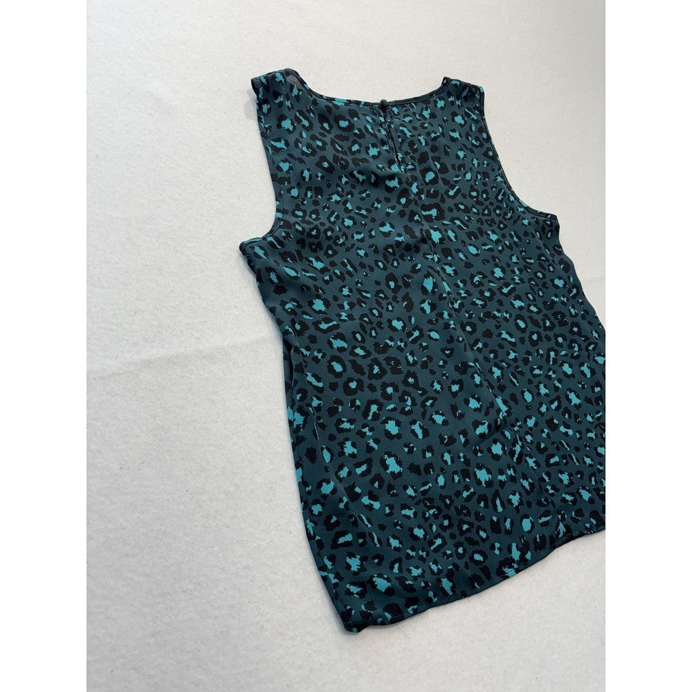 Apt. 9 Blouse Womens Medium Green Leopard Print Shirred Neck Sleeveless Top