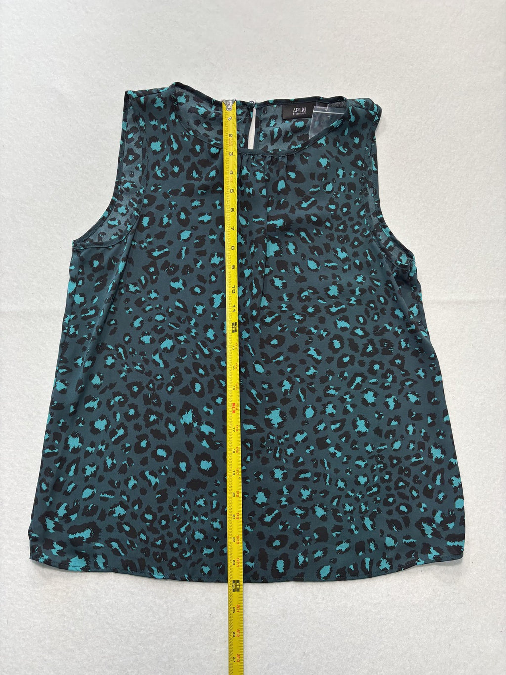 Apt. 9 Blouse Womens Medium Green Leopard Print Shirred Neck Sleeveless Top