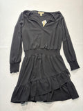 Michael Michael Kors Dress Womens M Black Chiffon Wrap Smocked Ruffle Lined