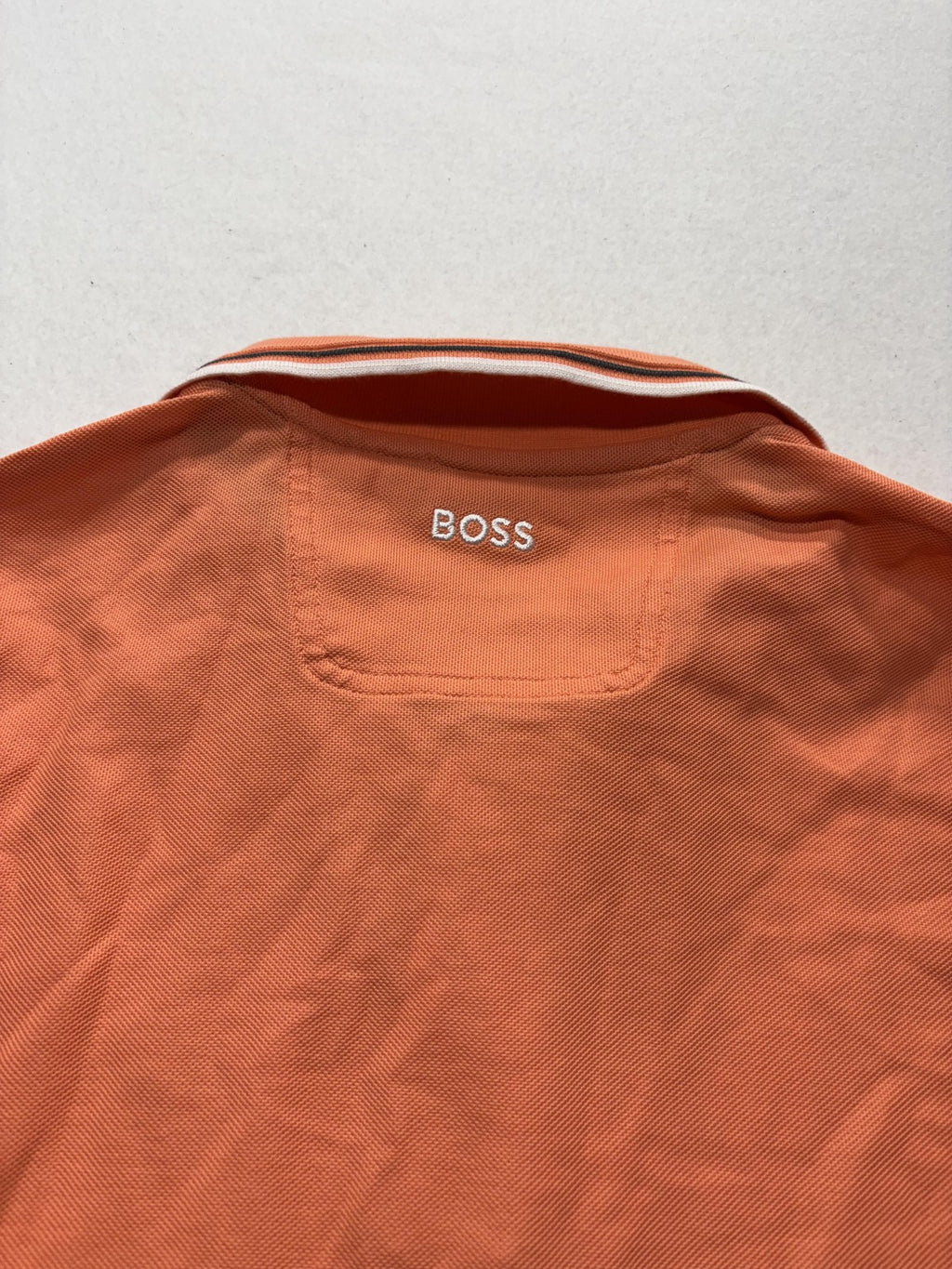 Boss Polo Shirt Mens Medium Orange Tipped Collar Logo Short Sleeve Knit Casual