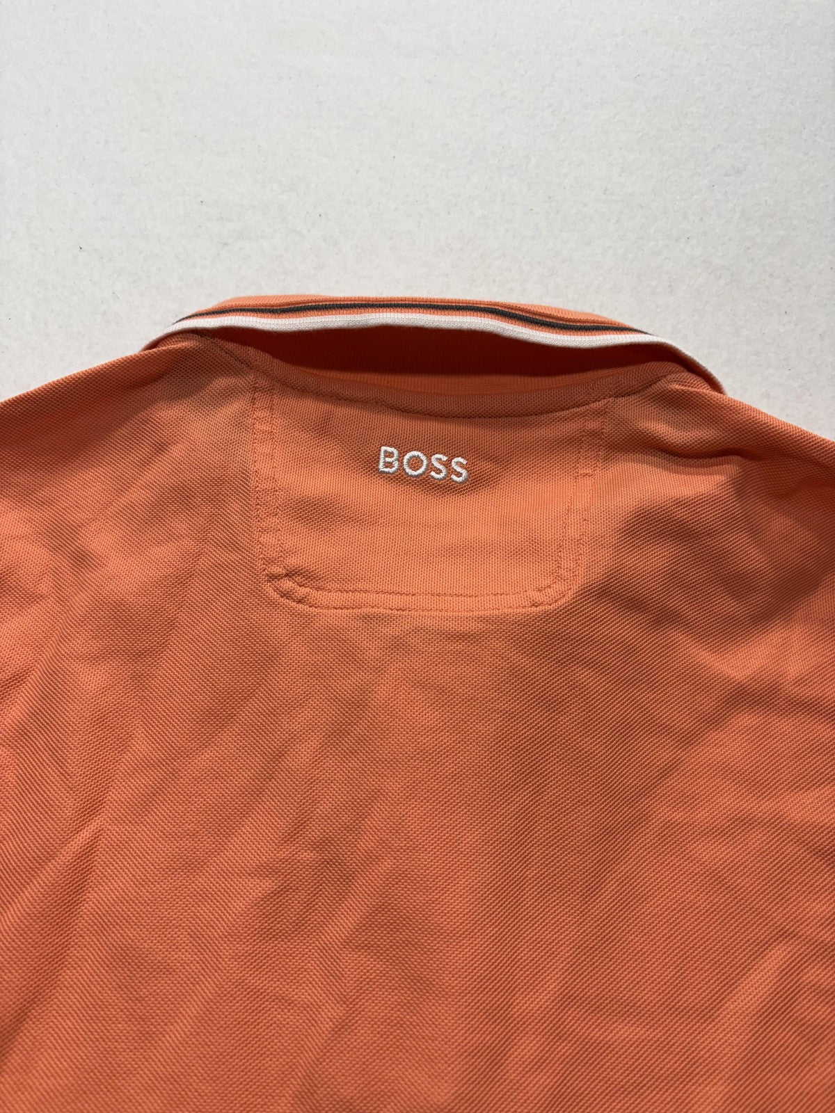 Boss Polo Shirt Mens Medium Orange Tipped Collar Logo Short Sleeve Knit Casual