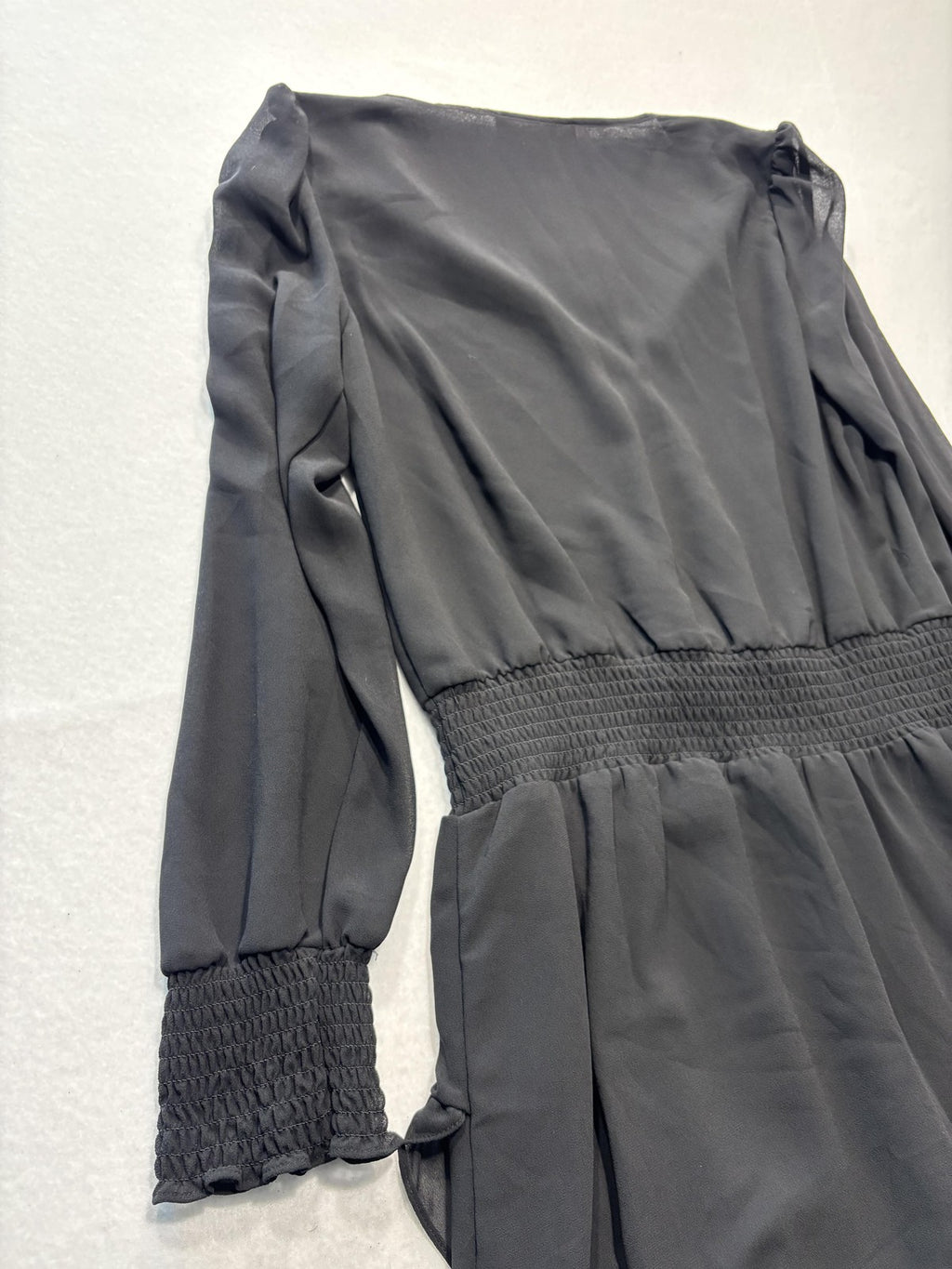 Michael Michael Kors Dress Womens M Black Chiffon Wrap Smocked Ruffle Lined