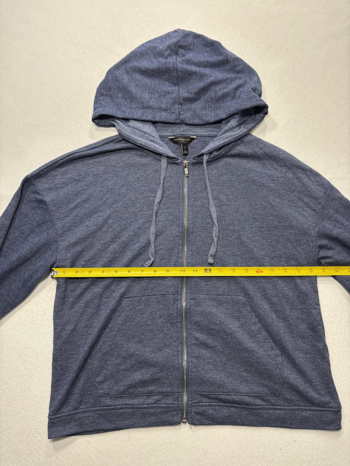 Banana Republic Jacket Womens L Petite Blue Hooded Full Zip Knit Relaxed Casual