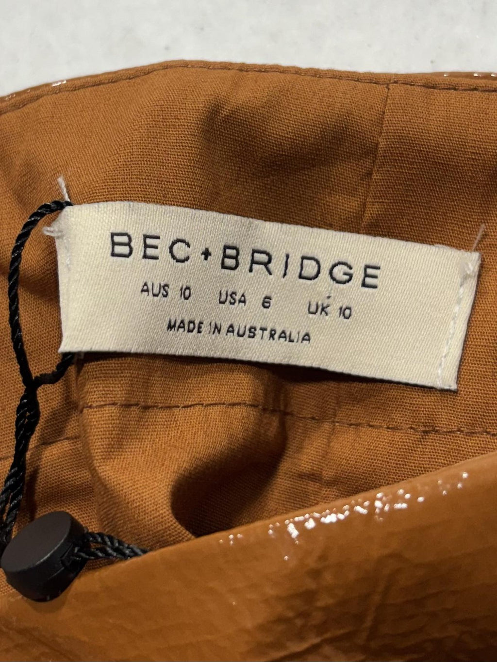 BEC + BRIDGE Skirt Womens 6 Brown Copper Faux Leather Asymmetric Drape Mini Zip