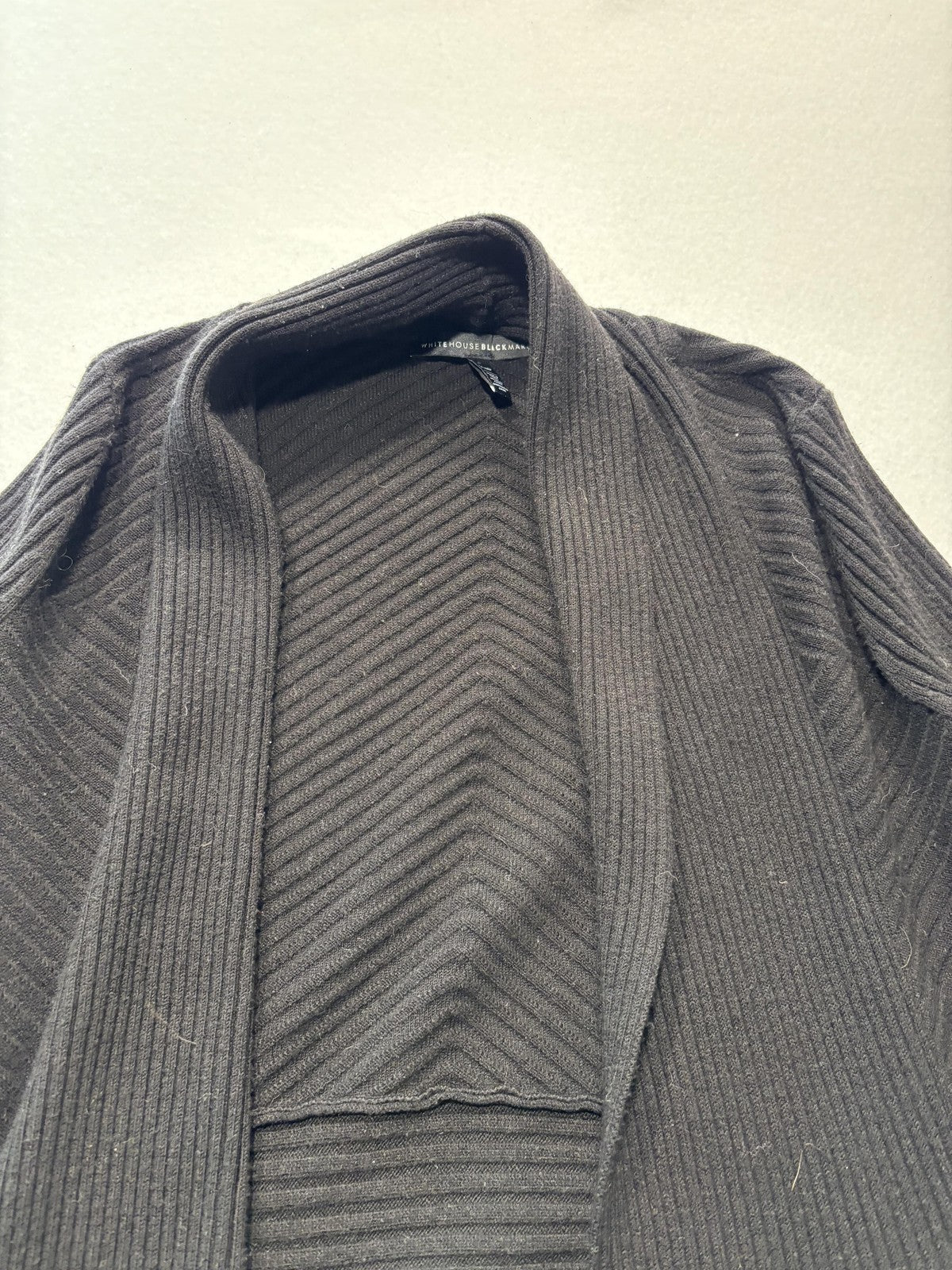 White House Black Market Cardigan Womens XSP Black Rib Knit Open Front Drape Hem