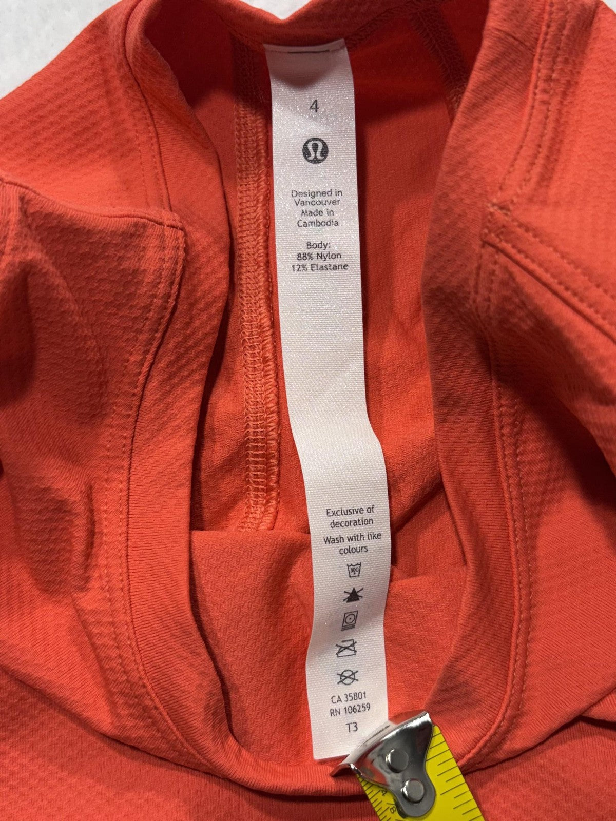 Lululemon Tank Womens 4 Orange Crew Neck Cropped Open Side Athletic Top Running