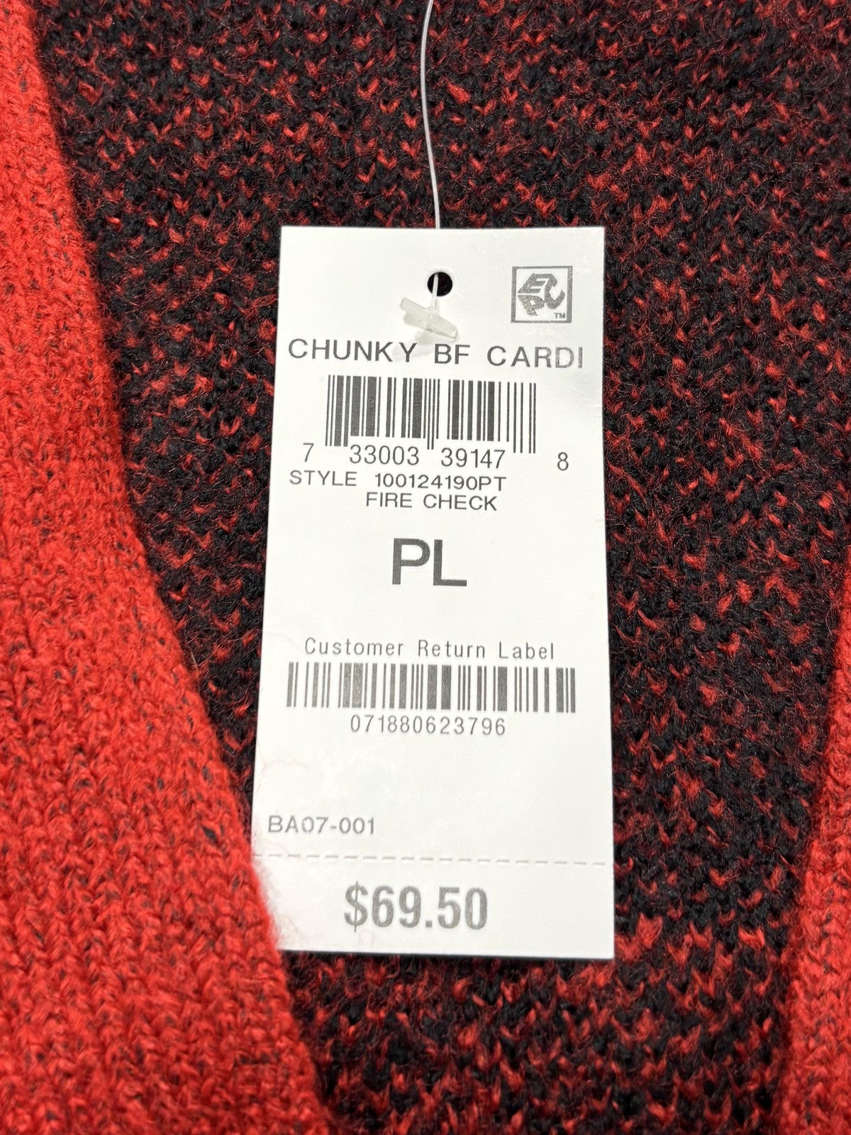 Style&co. Cardigan Womens PL Red Buffalo Plaid Chunky Knit Button Front Pockets