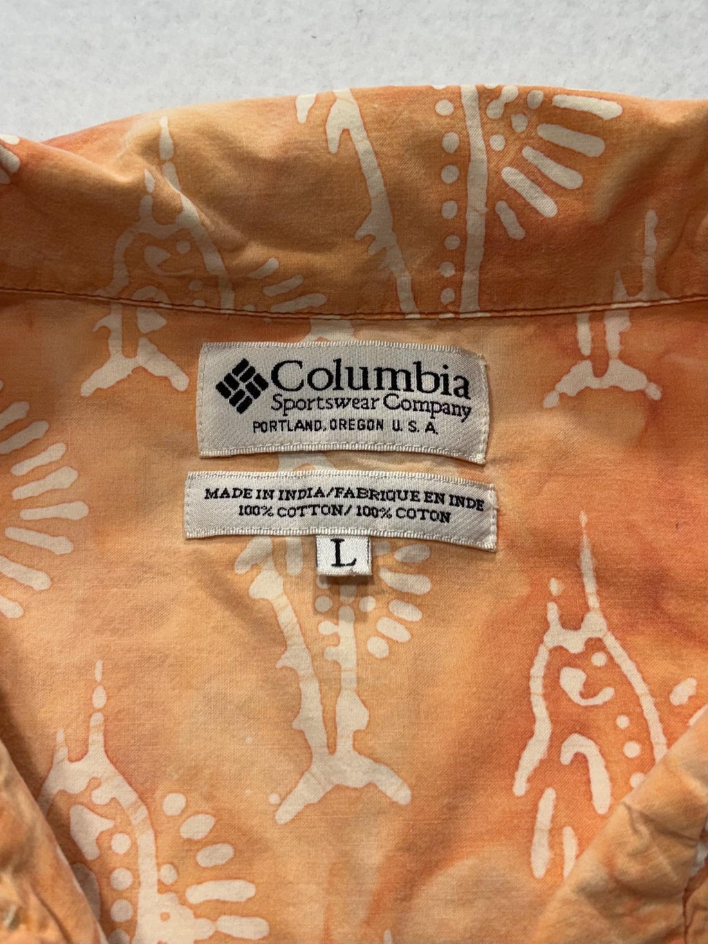 Columbia Shirt Mens Large Orange Fish Print Short Sleeve Button Up Hawaiian